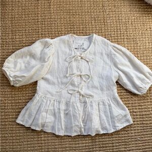 Not Perfect Linen MELINA Tie Blouse